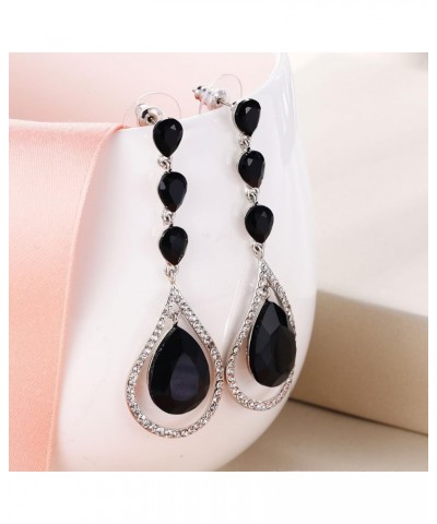 Austrian Crystal Bridal Hollow-out Teardrop Pierced Dangle Earrings Black Silver-Tone $13.91 Earrings