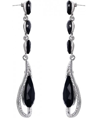 Austrian Crystal Bridal Hollow-out Teardrop Pierced Dangle Earrings Black Silver-Tone $13.91 Earrings