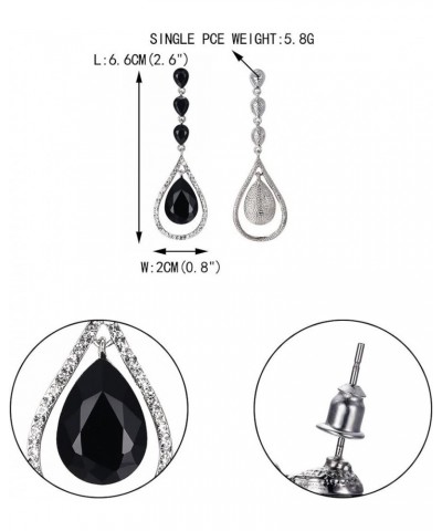 Austrian Crystal Bridal Hollow-out Teardrop Pierced Dangle Earrings Black Silver-Tone $13.91 Earrings