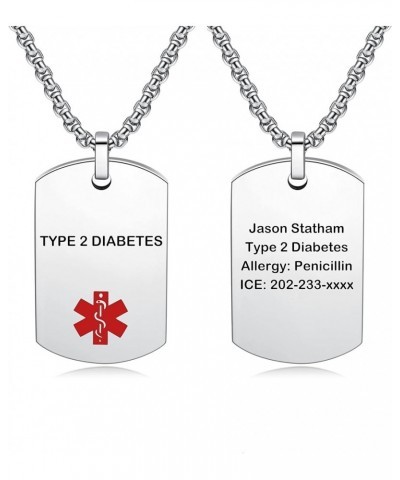 Medical Alert ID Bracelet and 24" Medical Alert Necklace Set for Men & Women | Custom Medical Necklace and Bracelet | Stainle...