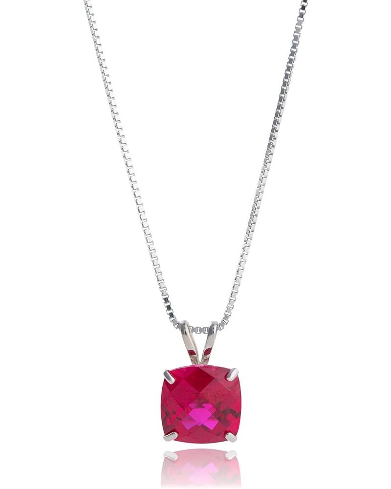 925 Sterling Silver 8mm Cushion Cut Birthstone Solitaire Pendant Necklace for Women with 18 inch Box Chain Created Ruby $35.1...