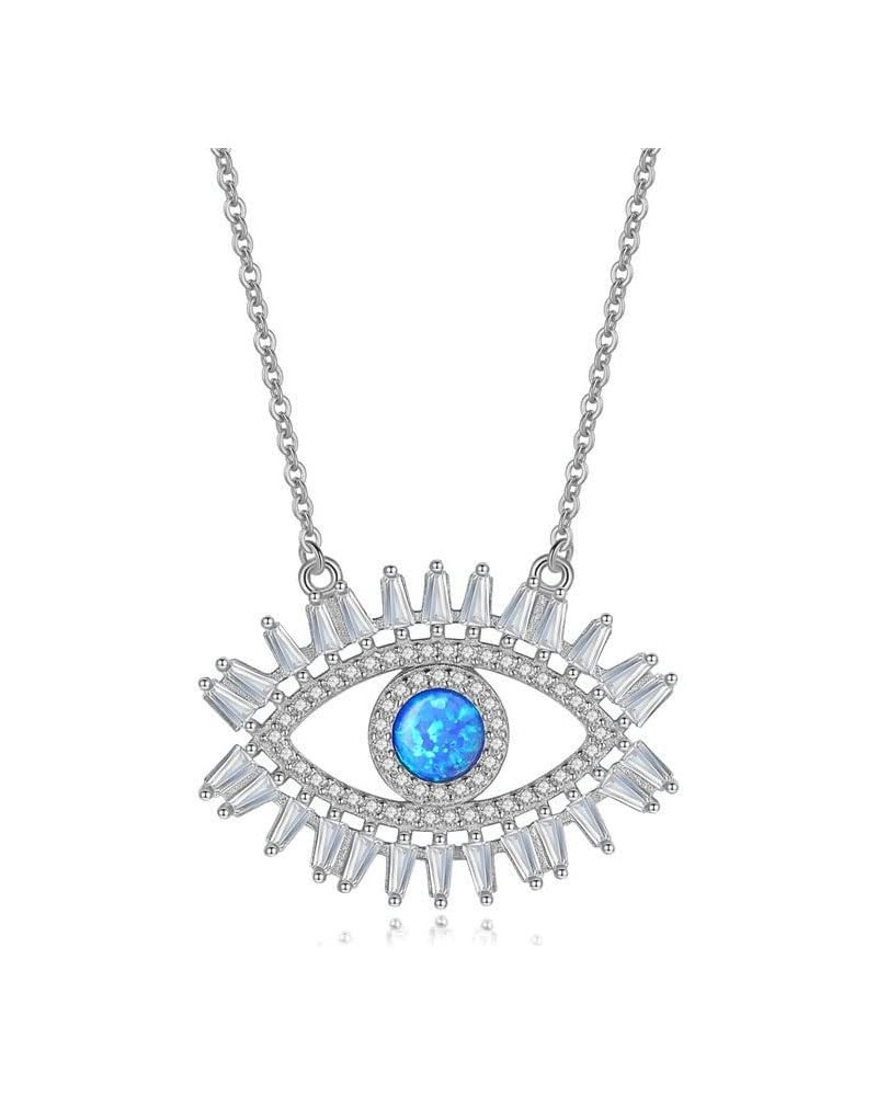 14K Gold Opal Evil Eye Pendant Necklace for Women,Elegant Crystal Blue Devil's Eye Charm Choker Necklace,Fashion Christmas Je...