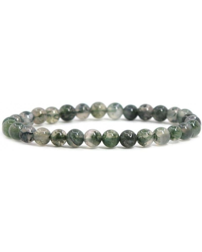 Gem Semi Precious Gemstone 6mm Round Beads Stretch Bracelet 6.5 Inch Moss Agate $10.00 Bracelets