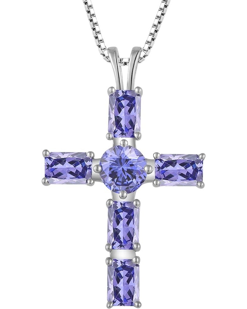 925 Sterling Silver Cross Necklace Cubic Zirconia Pendant Necklace Birthstone Faith Necklaces Religious Jewelry Birthday Gift...