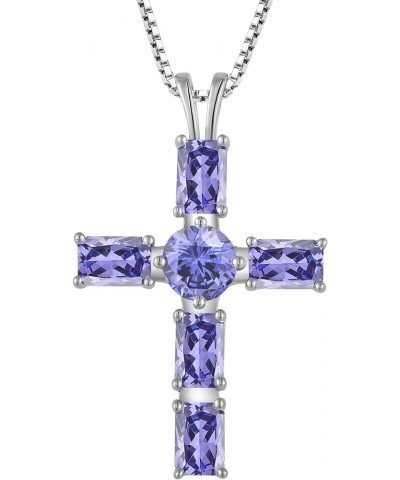 925 Sterling Silver Cross Necklace Cubic Zirconia Pendant Necklace Birthstone Faith Necklaces Religious Jewelry Birthday Gift...