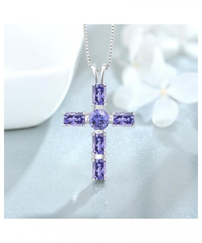 925 Sterling Silver Cross Necklace Cubic Zirconia Pendant Necklace Birthstone Faith Necklaces Religious Jewelry Birthday Gift...