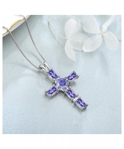 925 Sterling Silver Cross Necklace Cubic Zirconia Pendant Necklace Birthstone Faith Necklaces Religious Jewelry Birthday Gift...