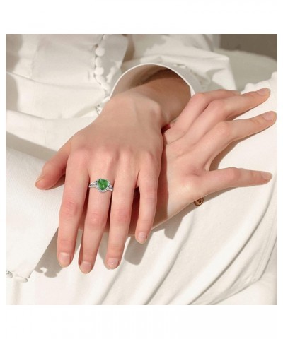 Green Jade Rings for Women 925 Sterling Silver Heart Shape Genuine Hetian Green Jade Gemstone Ring Jewelry Gifts for Birthday...