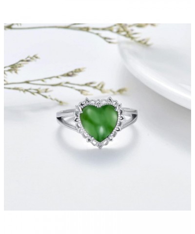 Green Jade Rings for Women 925 Sterling Silver Heart Shape Genuine Hetian Green Jade Gemstone Ring Jewelry Gifts for Birthday...