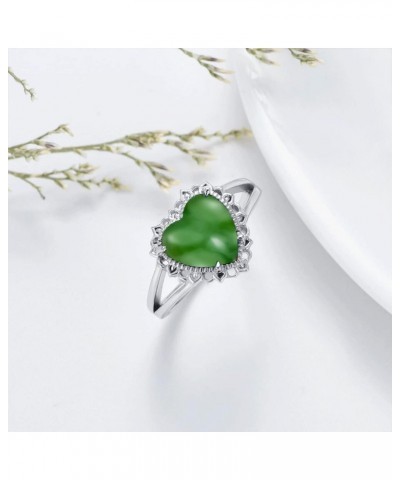 Green Jade Rings for Women 925 Sterling Silver Heart Shape Genuine Hetian Green Jade Gemstone Ring Jewelry Gifts for Birthday...