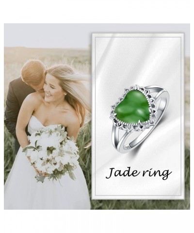 Green Jade Rings for Women 925 Sterling Silver Heart Shape Genuine Hetian Green Jade Gemstone Ring Jewelry Gifts for Birthday...