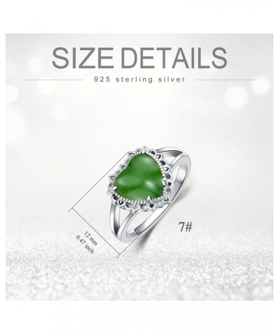 Green Jade Rings for Women 925 Sterling Silver Heart Shape Genuine Hetian Green Jade Gemstone Ring Jewelry Gifts for Birthday...