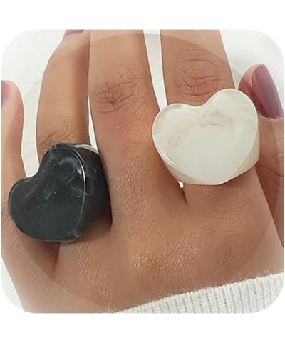 2/6 Pcs Statement Resin Rings for Women Colorful Chunky Rings Stackable Rings Set Black Heart Rings for Girls Heart $7.41 Rings