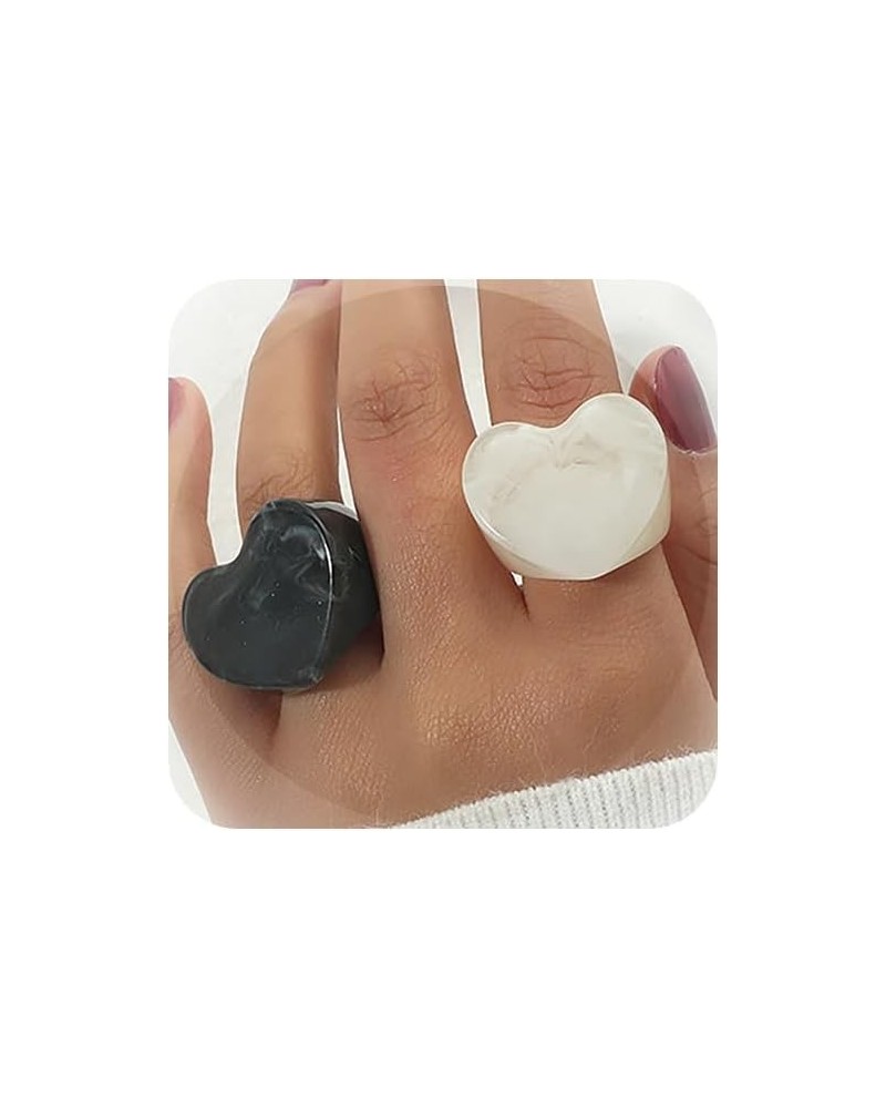 2/6 Pcs Statement Resin Rings for Women Colorful Chunky Rings Stackable Rings Set Black Heart Rings for Girls Heart $7.41 Rings