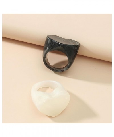 2/6 Pcs Statement Resin Rings for Women Colorful Chunky Rings Stackable Rings Set Black Heart Rings for Girls Heart $7.41 Rings