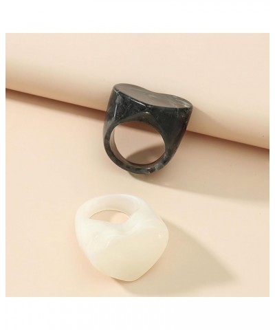 2/6 Pcs Statement Resin Rings for Women Colorful Chunky Rings Stackable Rings Set Black Heart Rings for Girls Heart $7.41 Rings