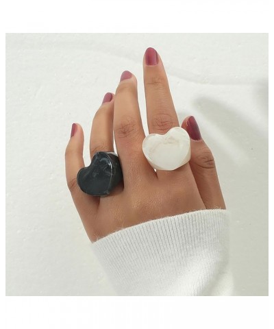 2/6 Pcs Statement Resin Rings for Women Colorful Chunky Rings Stackable Rings Set Black Heart Rings for Girls Heart $7.41 Rings