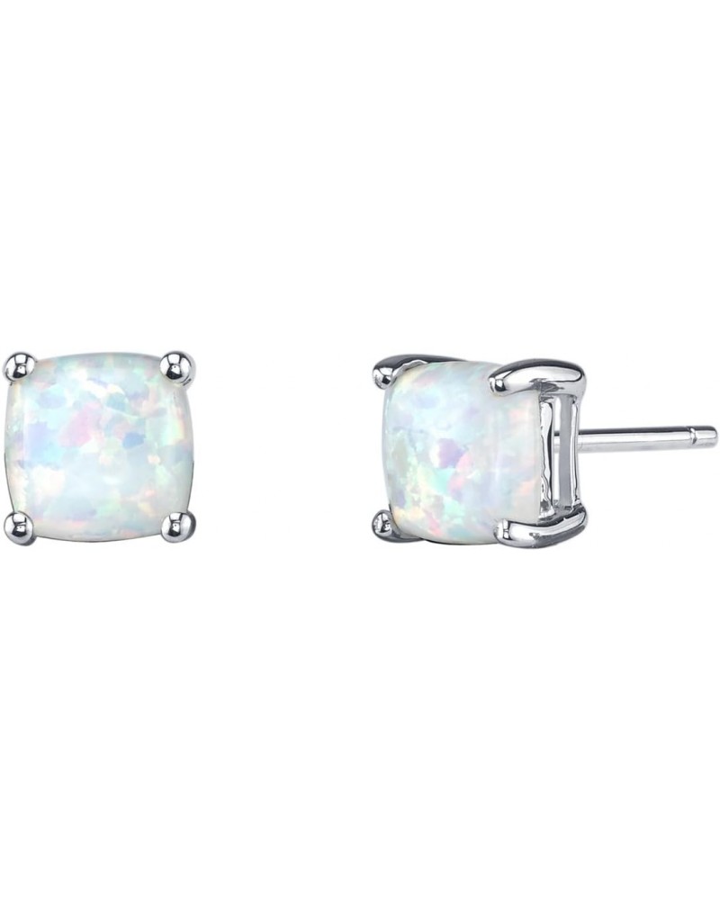 14K White Gold Created White Fire Opal Stud Earrings for Women, Cushion Cut 6mm, 1 Carat total, Friction Back $59.66 Earrings