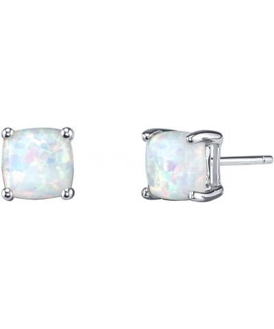 14K White Gold Created White Fire Opal Stud Earrings for Women, Cushion Cut 6mm, 1 Carat total, Friction Back $59.66 Earrings