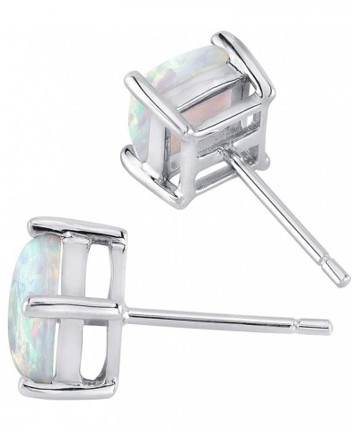 14K White Gold Created White Fire Opal Stud Earrings for Women, Cushion Cut 6mm, 1 Carat total, Friction Back $59.66 Earrings