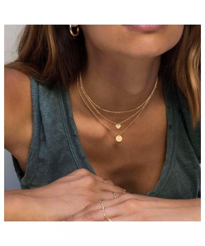 Dainty Layered Initial Choker Necklaces Handmade 14K Gold Plated Tiny Heart Personalized Letter Disc Pendant Adjustable Chain...