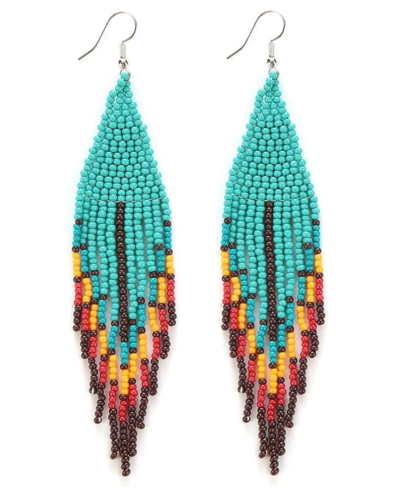 Long Beaded Tassel Earrings - Big Boho Statement Native Beaded Tassel Dangle Earrings for Women, Large Bohemian Handmade Seed...