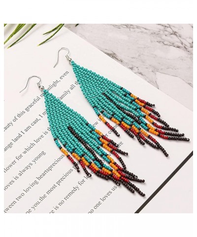 Long Beaded Tassel Earrings - Big Boho Statement Native Beaded Tassel Dangle Earrings for Women, Large Bohemian Handmade Seed...