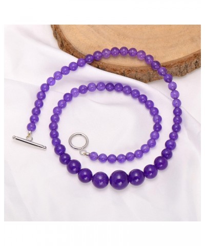 Enhanced Lavander Purple Jade Graduated Round Beads Strand Choker Necklace for Women, Toggle Clasp $11.39 Necklaces