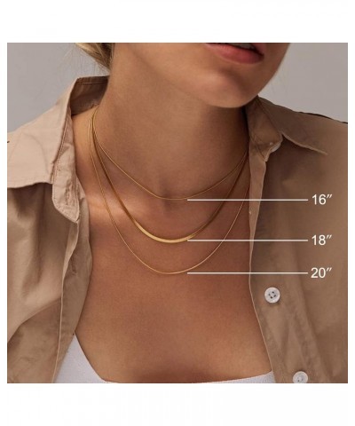 Gold Plated Necklace for Women, 14K Gold Plated Herringbone Chain Necklaces, Gold Plated Snake Chain Choker Necklaces for Wom...