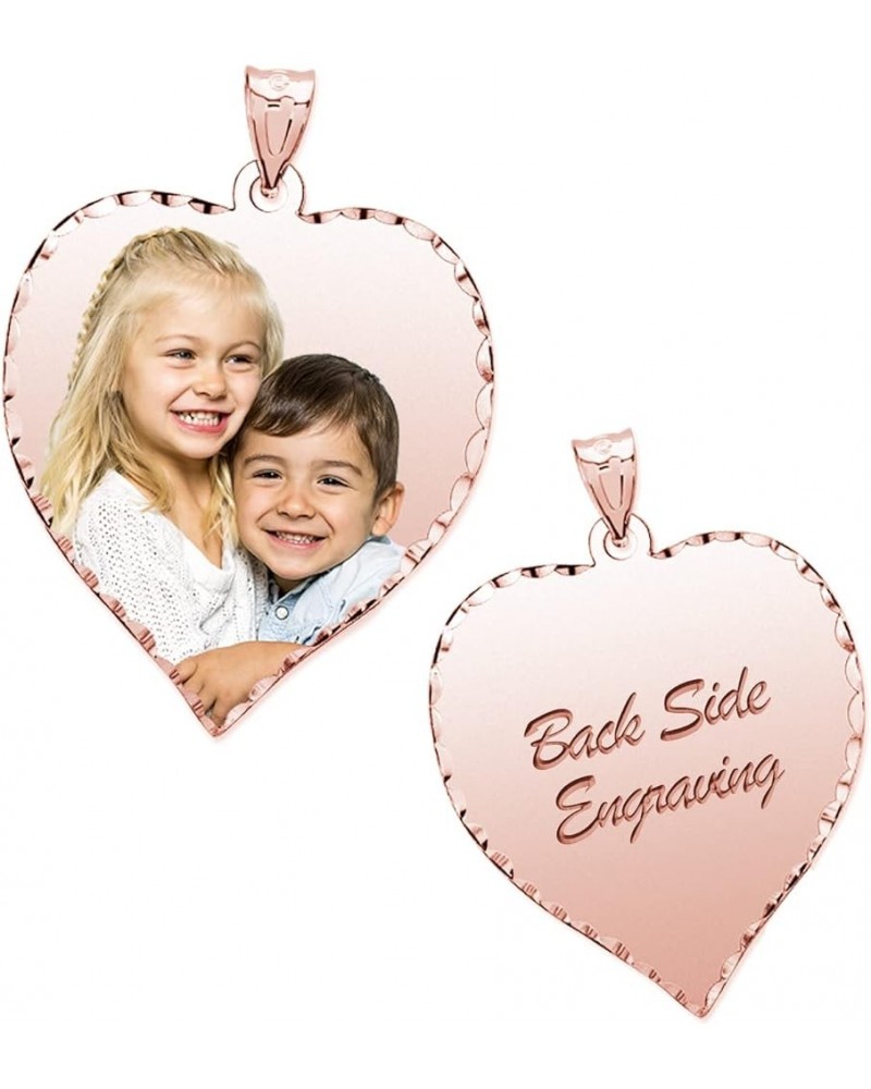 Personalized Photo Engraved Heart Shaped Picture Necklace with Diamond Cut Edge in Silver, Gold, White Gold or Rose Gold - 1 ...