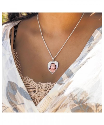 Personalized Photo Engraved Heart Shaped Picture Necklace with Diamond Cut Edge in Silver, Gold, White Gold or Rose Gold - 1 ...