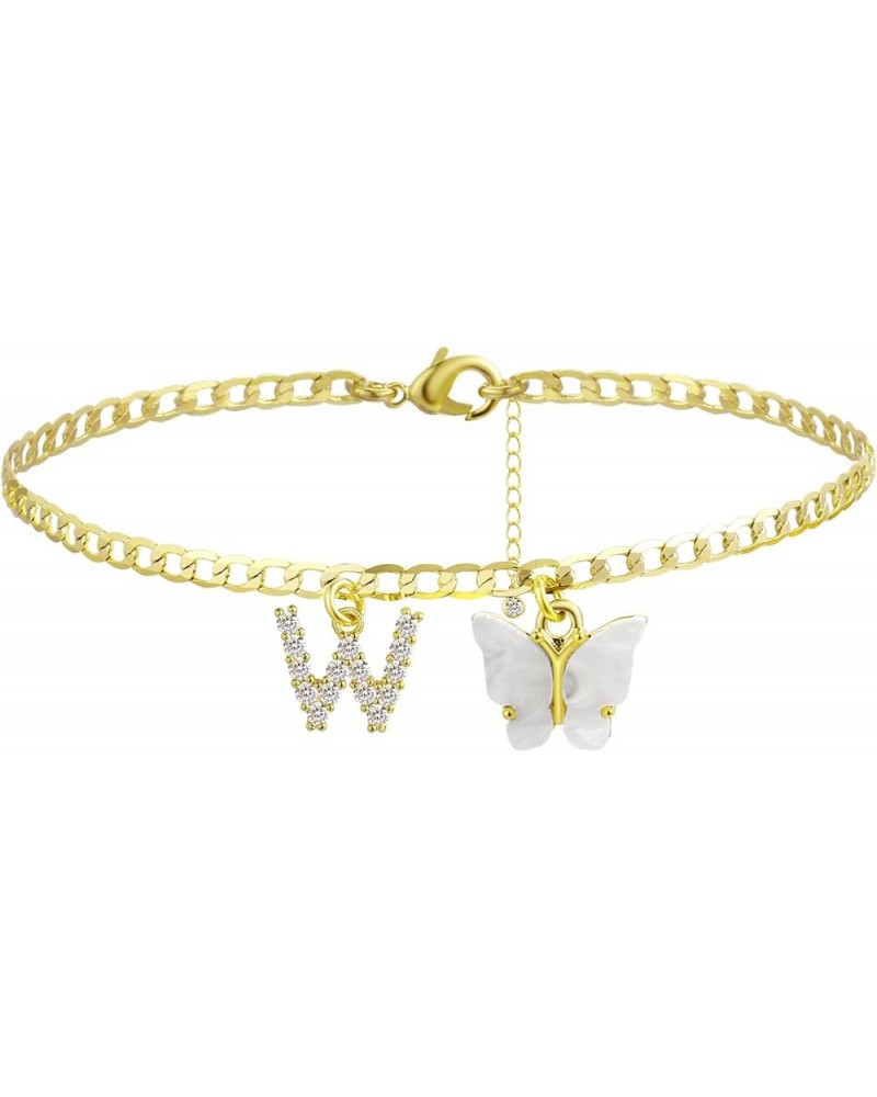 14K Gold Plated Dainty Butterfly Initial Ankle Bracelets Handmade Cuban Chain White Butterfly A-Z Alphabet Letter Initial Ank...