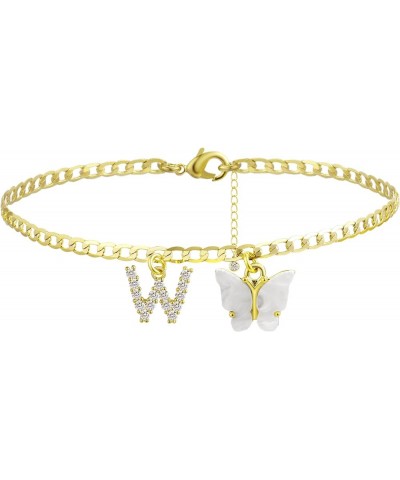 14K Gold Plated Dainty Butterfly Initial Ankle Bracelets Handmade Cuban Chain White Butterfly A-Z Alphabet Letter Initial Ank...