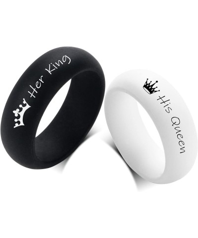 Silicone Couple Rings Her King & His Queen Matching Ring Set for Him Her 8MM Black & White Yin Yang Breathable Silicone Rubbe...