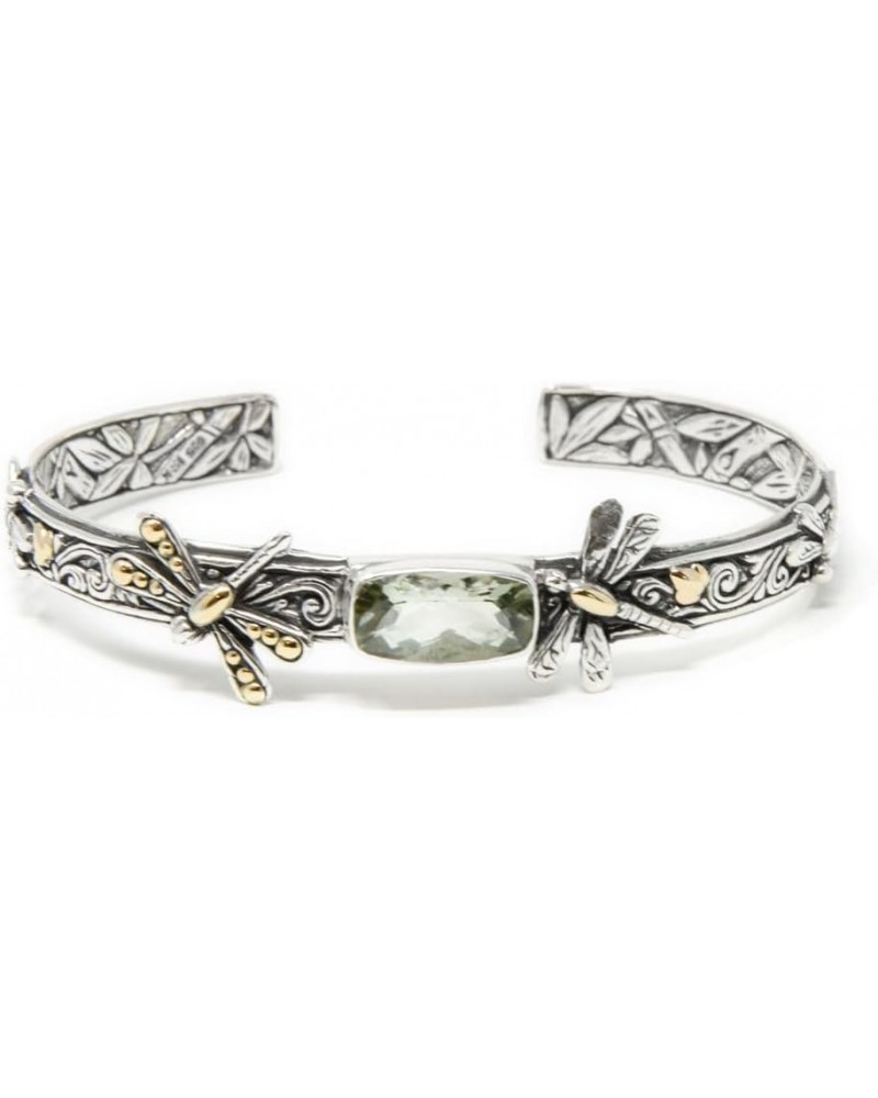 Artisan Bali Treasures, Dragonfly Bali Bracelet Cuff, 925 Sterling Silver, 18k Gold & Gemstones Green Amethyst $58.50 Bracelets