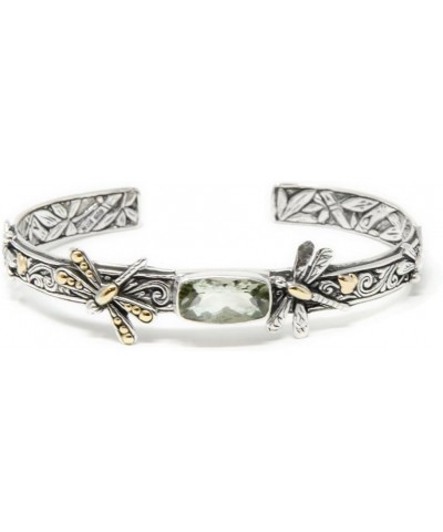 Artisan Bali Treasures, Dragonfly Bali Bracelet Cuff, 925 Sterling Silver, 18k Gold & Gemstones Green Amethyst $58.50 Bracelets