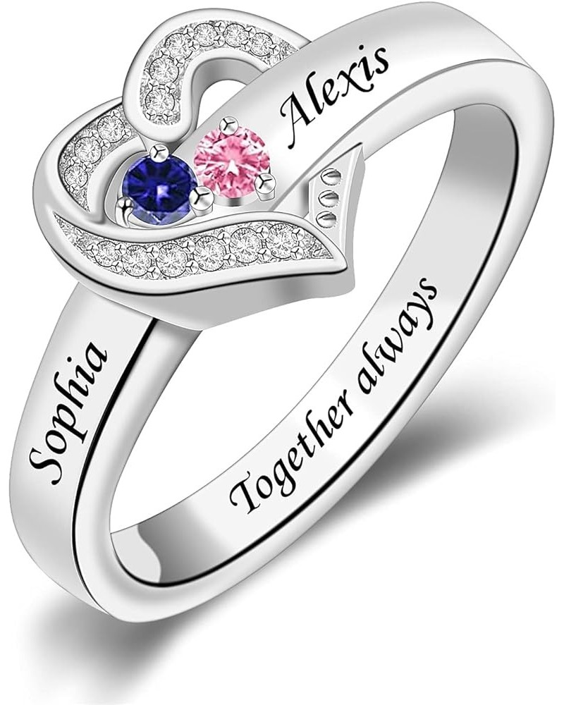 925 Sterling Silver Personalized Mother Ring With 1-8 Simulated Birthstones Heart Custom Wedding Family Engraved Name Ring fo...