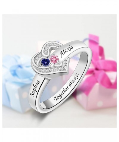 925 Sterling Silver Personalized Mother Ring With 1-8 Simulated Birthstones Heart Custom Wedding Family Engraved Name Ring fo...