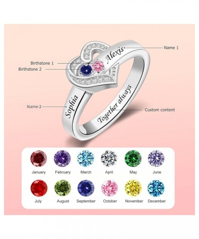 925 Sterling Silver Personalized Mother Ring With 1-8 Simulated Birthstones Heart Custom Wedding Family Engraved Name Ring fo...