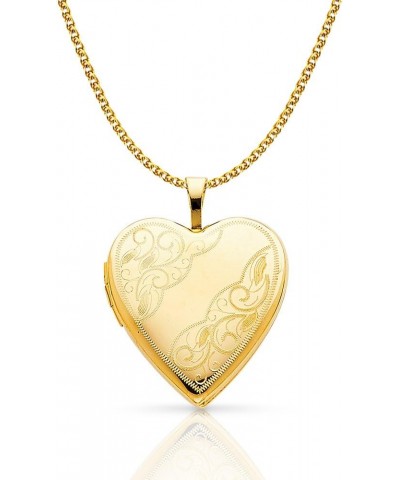 14K Yellow Gold Engraved Heart Locket Charm Pendant with 1.4mm Flat Open Wheat Chain Necklace 22.0 Inches $120.40 Necklaces