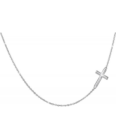 S925 Sterling Silver Jewelry Sideways Cross Choker Necklace 14 inches to 18 inches 1Silver $14.00 Necklaces