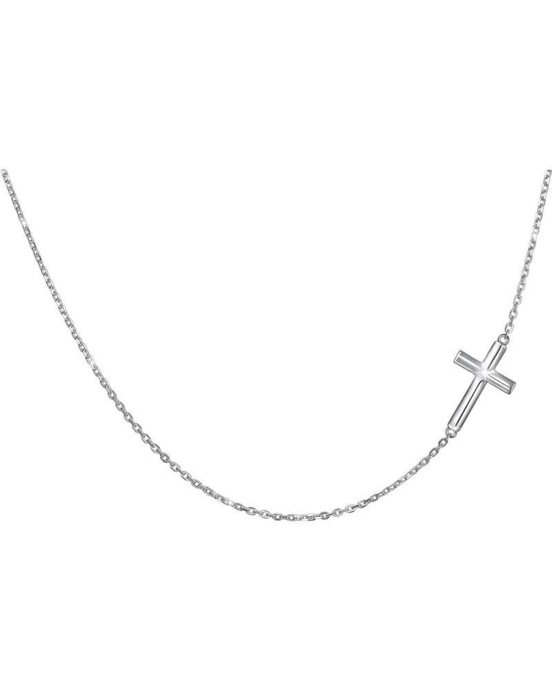 S925 Sterling Silver Jewelry Sideways Cross Choker Necklace 14 inches to 18 inches 1Silver $14.00 Necklaces