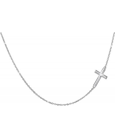 S925 Sterling Silver Jewelry Sideways Cross Choker Necklace 14 inches to 18 inches 1Silver $14.00 Necklaces