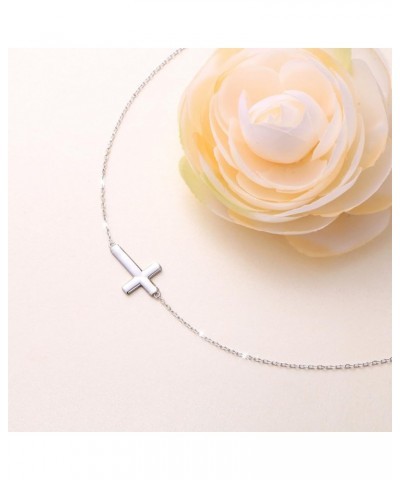 S925 Sterling Silver Jewelry Sideways Cross Choker Necklace 14 inches to 18 inches 1Silver $14.00 Necklaces