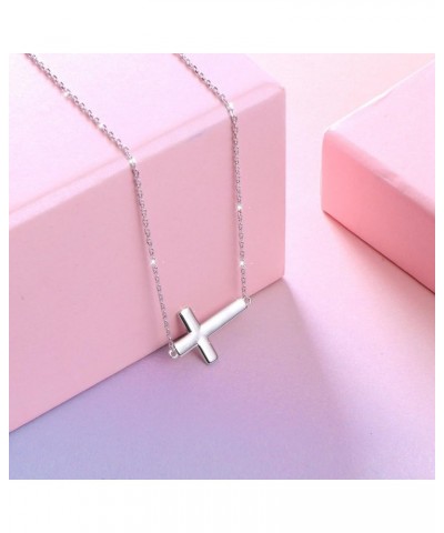 S925 Sterling Silver Jewelry Sideways Cross Choker Necklace 14 inches to 18 inches 1Silver $14.00 Necklaces