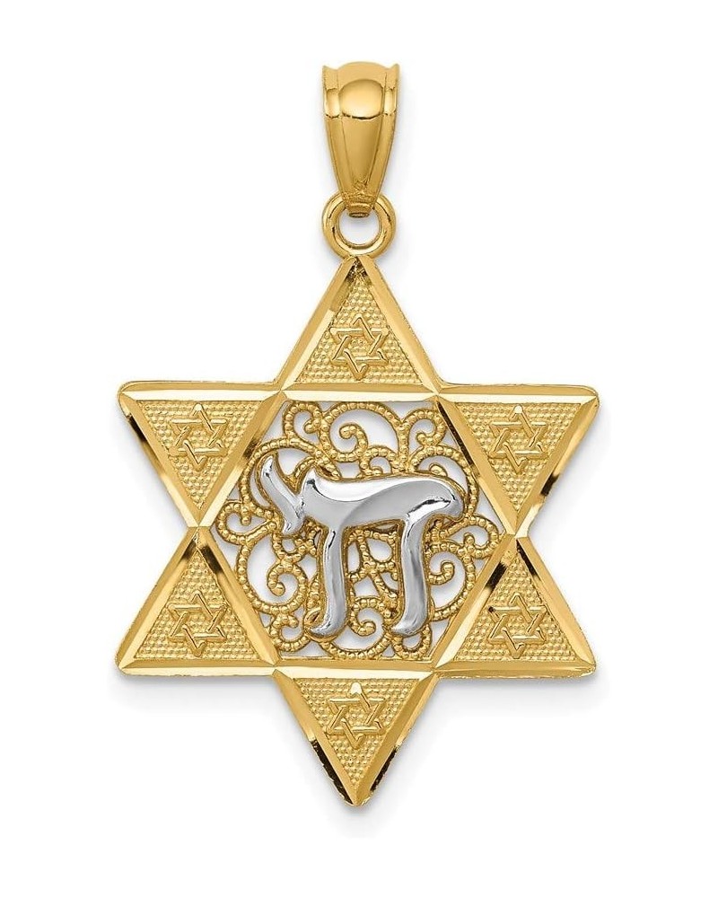 14k Two-tone Gold Polished Star of David w/Chai Pendant 28mm style K5707 $55.97 Pendants