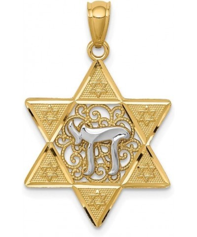 14k Two-tone Gold Polished Star of David w/Chai Pendant 28mm style K5707 $55.97 Pendants