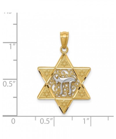 14k Two-tone Gold Polished Star of David w/Chai Pendant 28mm style K5707 $55.97 Pendants