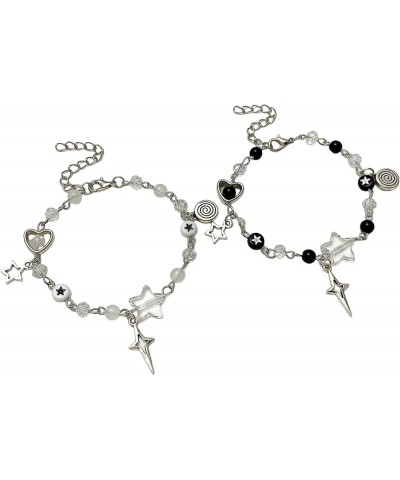 Y2K Cool Punk Hollowed Out Pentagram Matching Beaded Bracelet Handmade Guitar Star Pendant Bracelet Aesthetic Imitation Pearl...