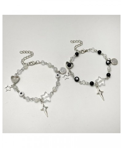 Y2K Cool Punk Hollowed Out Pentagram Matching Beaded Bracelet Handmade Guitar Star Pendant Bracelet Aesthetic Imitation Pearl...